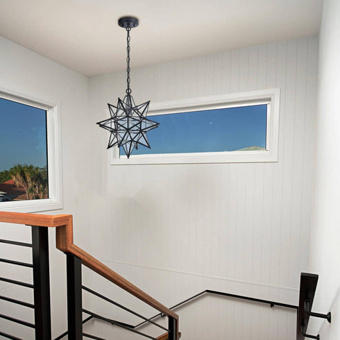 Boho Moravian Star Pendant Light 20 Inch Large Black Hanging Light